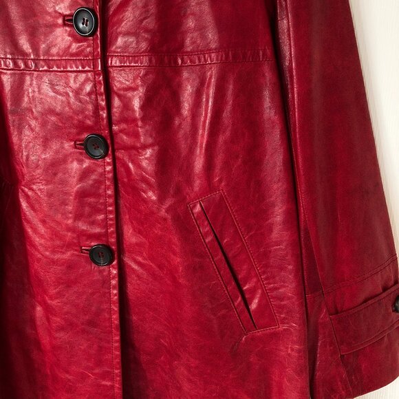 Ruby Red Danier Button Down Leather Coat - Picture 11 of 12